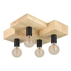 Plafoniera Vintage Halkin Legno Marrone 4 Luci E27