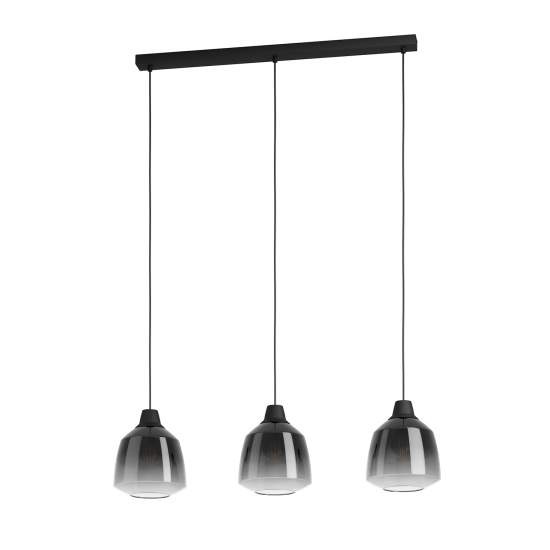 Lampadario A Sospensione Vintage Sedbergh Acciaio Nero Vetro 3 Luci E27 43822
