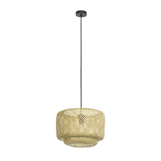 Lampadario A Sospensione Vintage Hettonle Acciaio Nero Legno 1 Luce E27 43868