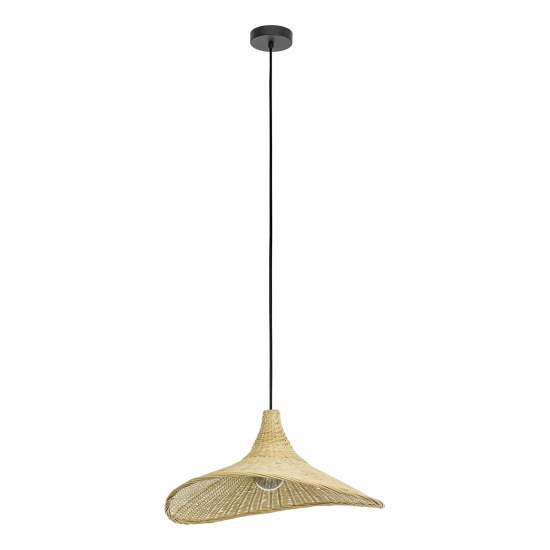 Lampadario A Sospensione Vintage Haxey Acciaio Nero Legno 1 Luce E27 43869