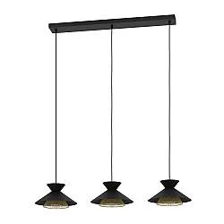 Lampadario A Sospensione Vintage Grizedale Acciaio Nero Ottone 3 Luci E27