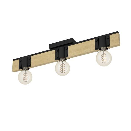 Plafoniera Vintage Bailrigg Acciaio Nero 3 Luci E27 43901