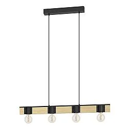 Lampadario A Sospensione Vintage Bailrigg Acciaio Nero 4 Luci E27