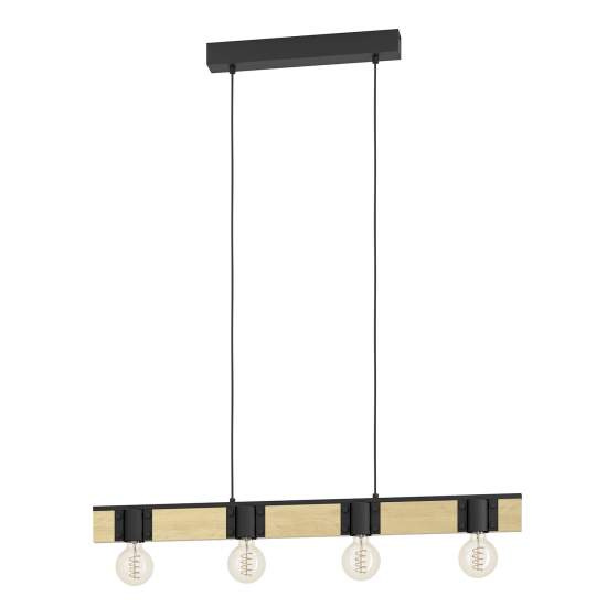Lampadario A Sospensione Vintage Bailrigg Acciaio Nero 4 Luci E27 43902