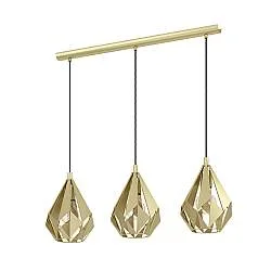 Lampadario A Sospensione Vintage Carlton Acciaio Oro 3 Luci E27