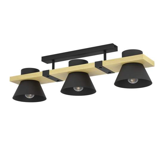 Plafoniera Vintage Maccles Acciaio Nero 3 Luci E27 43955