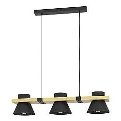 Lampadario A Sospensione Vintage Maccles Acciaio Nero Legno 3 Luci E27