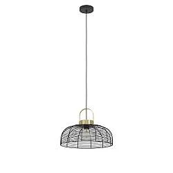 Lampadario A Sospensione Vintage Roundham Acciaio Nero Ottone 1 Luce E27