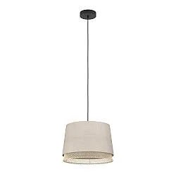 Lampadario A Sospensione Vintage Tabley Acciaio Nero Legno 1 Luce E27