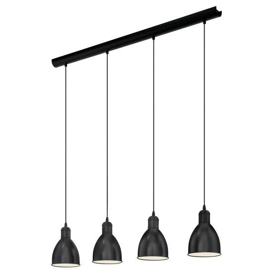 Lampadario A Sospensione Vintage Priddy Acciaio Nero Bianco 4 Luci E27 49466