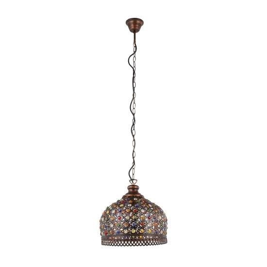 Lampadario A Sospensione Vintage Jadida Acciaio Rame Anticato Vetro 1 Luce E27 49764