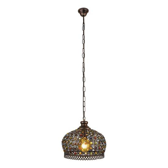 Lampadario A Sospensione Vintage Jadida Acciaio Rame Anticato Vetro 1 Luce E27 49764