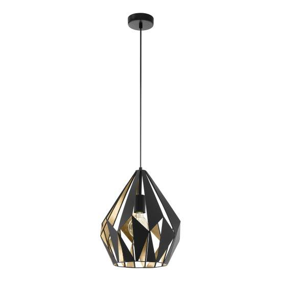 Lampadario A Sospensione Vintage Carlton 1 Acciaio Nero Oro 1 Luce E27 49931