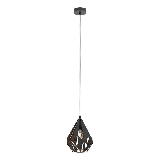 Lampadario A Sospensione Vintage Carlton 1 Piccolo Acciaio Nero Rame 1 Luce E27 49997