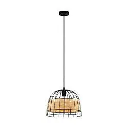 Sospensione Rustica-Country Anwick Metallo Nero E Rattan 1 Luce E27
