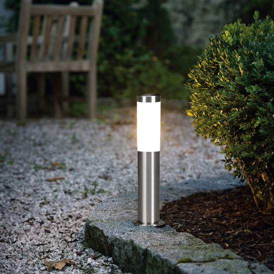 Paletto Esterno Helsinki Acciaio Argento Policarbonato Bianco 1 Luce E27 45Cm 81751