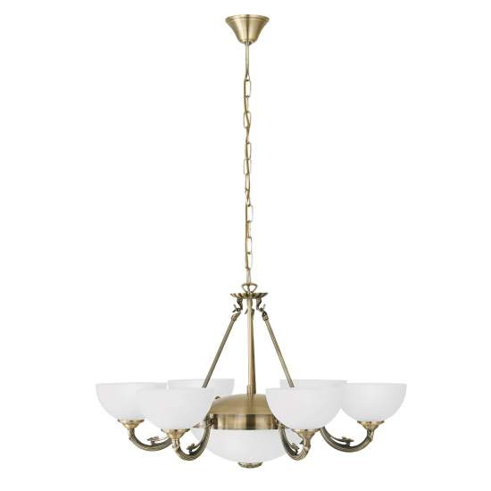 Lampadario A Sospensione Vintage Savoy Metallo Brunito Vetro 6 Luci E14 82749