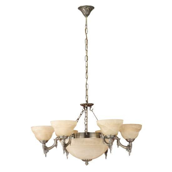 Lampadario A Sospensione Vintage Marbella Metallo Brunito Vetro 9 Luci E14 85858