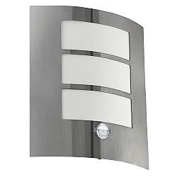 Applique Esterno Contemporanea City Acciaio Argento Policarbonato Bianco E27