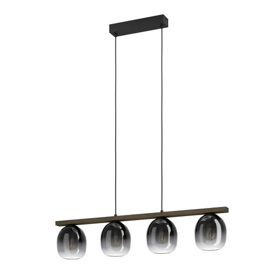 Lampadario A Sospensione Moderno Filago Acciaio Nero Legno 4 Luci E27 900186