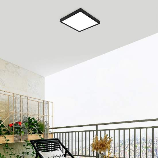 Plafoniera Quadrata Esterno Argolis 2 Acciaio Nero Policarbonato Bianco Led 900281