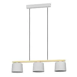 Lampadario A Sospensione Minimal Mariel Acciaio Grigio Legno 3 Luci E27