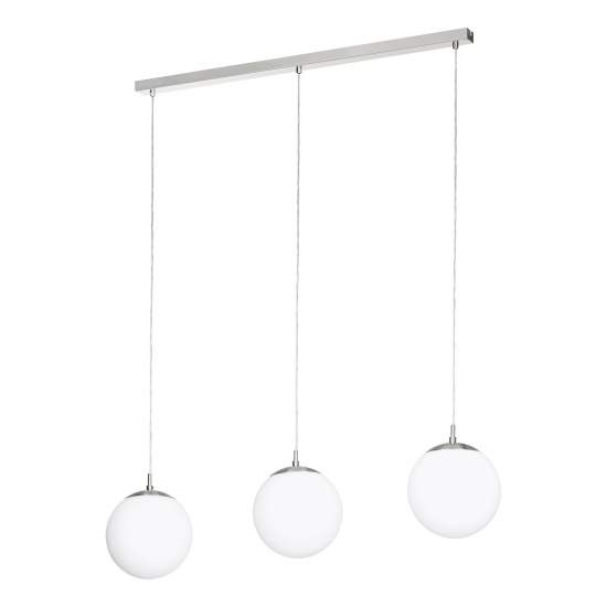 Lampadario A Sospensione Minimal Rondo Acciaio Nichel Vetro 3 Luci E27 900395