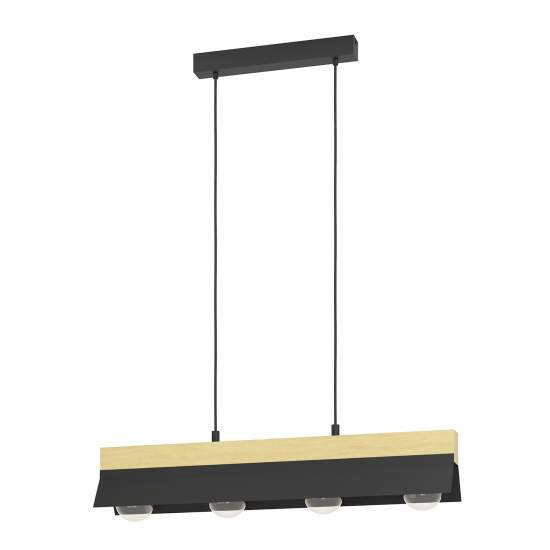 Lampadario A Sospensione Minimal Tarrafo Acciaio Nero Legno 4 Luci E27 900444