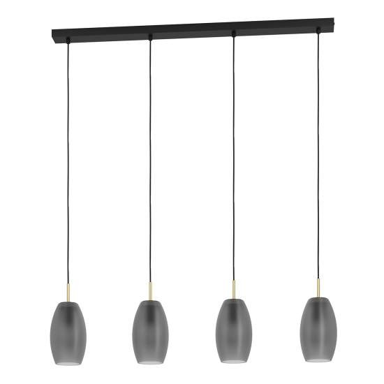 Lampadario A Sospensione Moderno Batista Acciaio Nero Vetro 4 Luci E27 900508