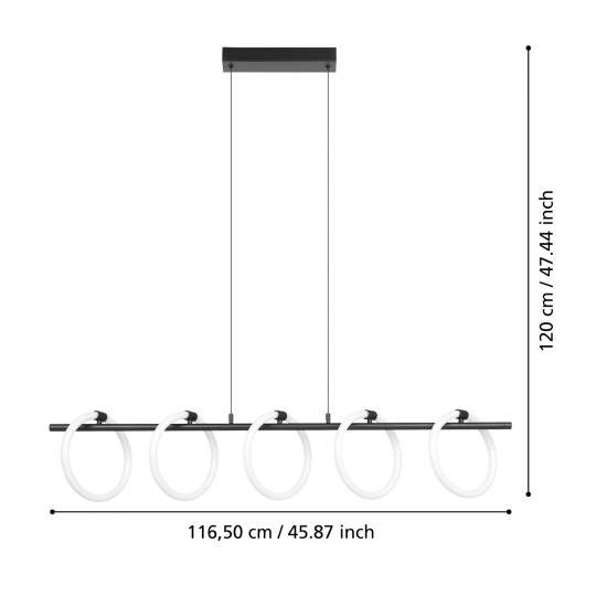 Lampadario A Sospensione Moderno Caranacoa Acciaio Nero 5 Luci Led 7W 7000Lm 900563
