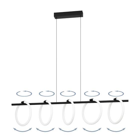 Lampadario A Sospensione Moderno Caranacoa Acciaio Nero 5 Luci Led 7W 7000Lm 900563