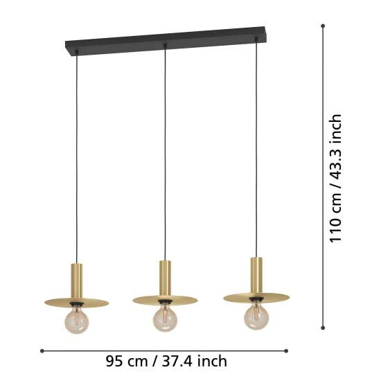 Lampadario A Sospensione Moderno Escandell Acciaio Nero Ottone 3 Luci E27 900732