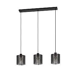 Lampadario A Sospensione Minimal Segovia Acciaio Nero Legno 3 Luci E27