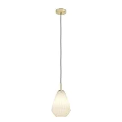 Sospensione Moderna Caprarola Acciaio Ottone Spazzolato Vetro 1 Luce E27