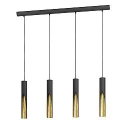 Lampadario A Sospensione Moderno Barbotto Acciaio Nero Oro 4 Luci Gu10 4,5W