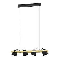 Lampadario Contemporaneo Hornwood-Z Acciaio Nero Legno 4 Luci Led 3,7W