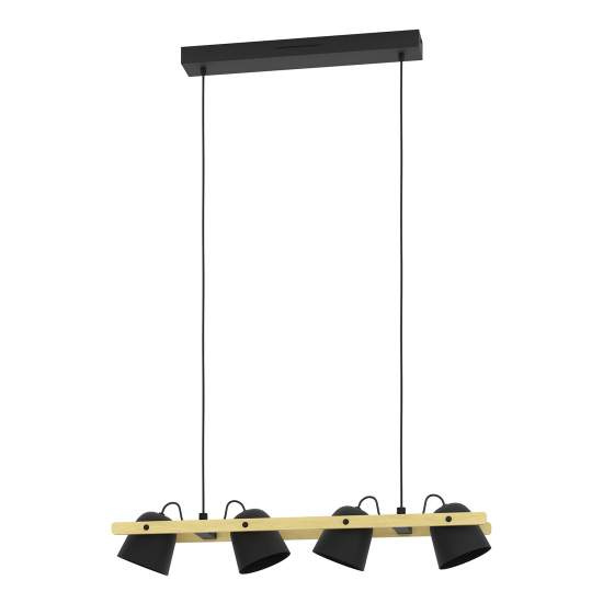 Lampadario Contemporaneo Hornwood-Z Acciaio Nero Legno 4 Luci Led 3,7W 900883