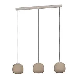 Lampadario A Sospensione Moderno Cominio Acciaio Tortora Vetro 3 Luci E27