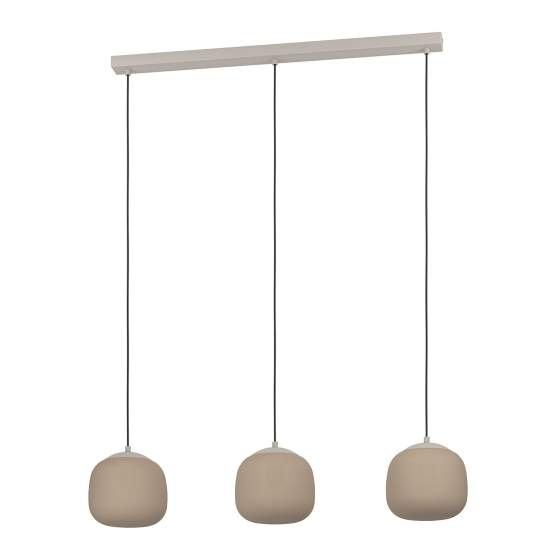 Lampadario A Sospensione Moderno Cominio Acciaio Tortora Vetro 3 Luci E27 900894