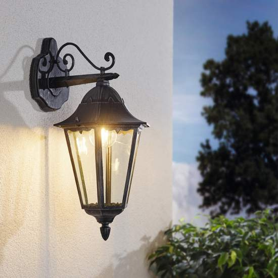 Applique Esterno Verso Basso Classica Navedo Alluminio Nero 1 Luce E27 93456