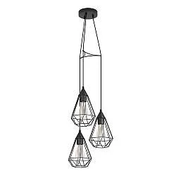 Lampadario A Sospensione Vintage Tarbes Acciaio Nero 3 Luci E27 D31