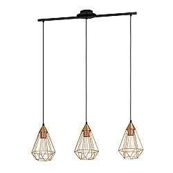 Lampadario A Sospensione Vintage Tarbes Acciaio Nero Rame 3 Luci E27