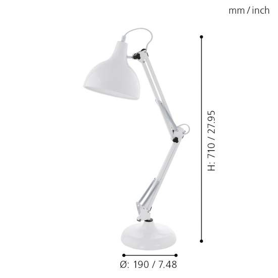 Lampada Da Tavolo Minimal Borgillio Acciaio Bianco 1 Luce E27 94699