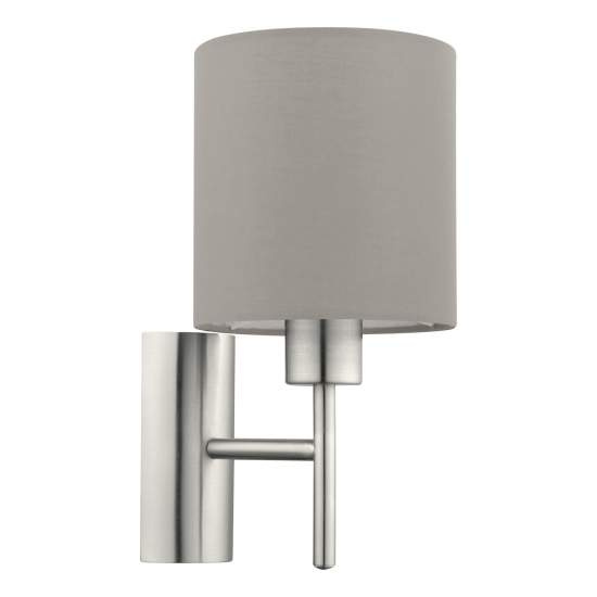 Applique Moderna Pasteri Acciaio Nichel Satinato Stoffa Tortora 1 Luce E27 Ip20 94925