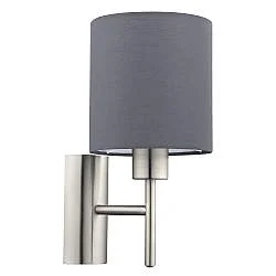 Applique Moderna Pasteri Acciaio Nichel Satinato Stoffa Grigio 1 Luce E27