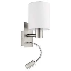Applique Moderna Pasteri Acciaio Nichel Satinato Stoffa Bianco 1 Luce E27 Ip20
