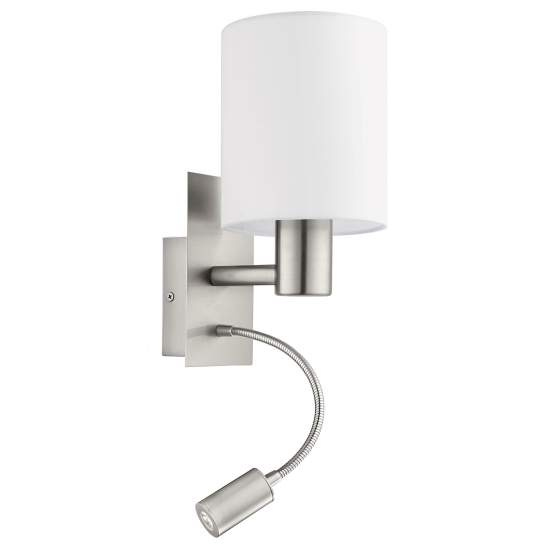 Applique Moderna Pasteri Acciaio Nichel Satinato Stoffa Bianco 1 Luce E27 Ip20 96477