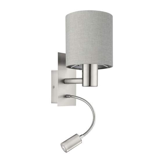 Applique Moderna Pasteri Acciaio Nichel Satinato Stoffa Tortora Luce E27 Ip20 96481