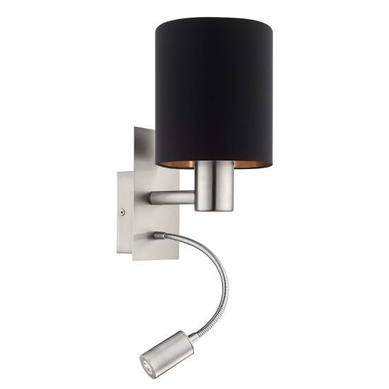 Applique Moderna Pasteri Acciaio Nichel Satinato Stoffa Nero 1 Luce E27 Ip20 96483