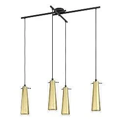 Lampadario A Sospensione Contemporaneo Pinto Gold Acciaio Nero Vetro 4 Luci E27